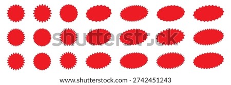 Starburst Stickers and Badges Set, Red Round and Oval Labels for Special Offers and Promo
