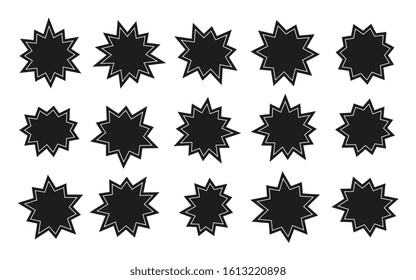 Starburst stickers. sunburst stars, sales and promotion badges. Cartoon comic speech bubbles. Isolated black promo price tags vector blanks