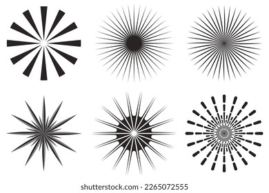 Estallido estelar, rayos de sol radial, líneas radiantes. Vigas de ráfaga, icono del vector de rayos