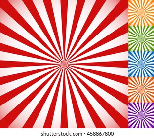 Starburst, sunburst background. Circular monochrome pattern with radial lines.