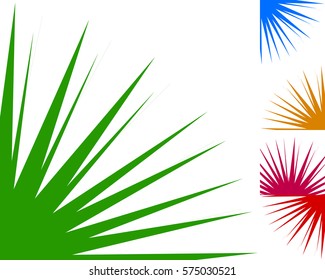 Starburst, sunburst background element in 5 color. Flash, blast shape with random, irregular lines. Vector illustration