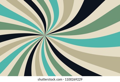 starburst or sunburst background pattern with a vintage color palette of blue green light brown and black in a radial striped spiral or swirled design