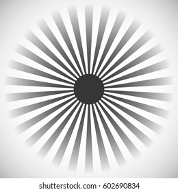Starburst, sunburst background. Radial lines, stripes with circle at center. Simple monochrome backdrop suitable for print or web use. Can be used as a design element or background