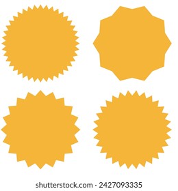 starburst, sunburst badges. Nine different color. Simple flat style Vintage labels. Design elements. red Colored stickers