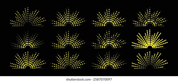 Starburst and sunburst collection icon set. vintage Sunburst Fireworks design and Sun rays, shine elements, vector illustration.