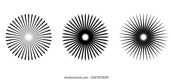 Starburst and sunburst collection icon set. vintage Sunburst Fireworks design and Sun rays, shine elements, vector illustration.