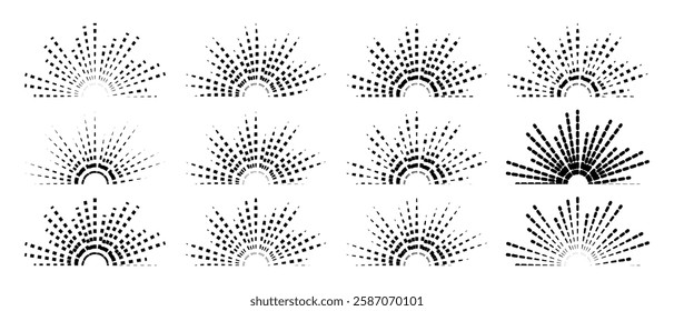Starburst and sunburst collection icon set. vintage Sunburst Fireworks design and Sun rays, shine elements, vector illustration.