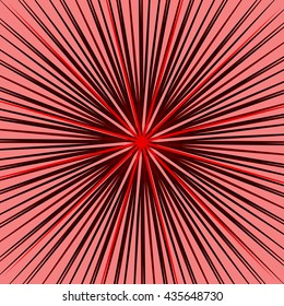 Starburst, sunburst element. Radial, radiating lines intersect at center. Abstract monochrome illustration