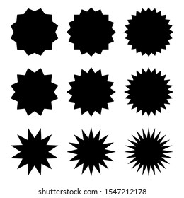 starburst and sunburst icon set with different flat style for label, banner and sticker decoration design isolated on white background. vector illustration 