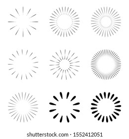 starburst and sunburst radial effect set with different style for decorative design isolated on white background. vector illustration 