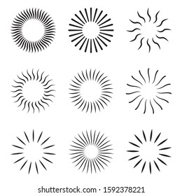 Starburst and sunburst radial effect set with different style for decorative design isolated on white background. vector illustration