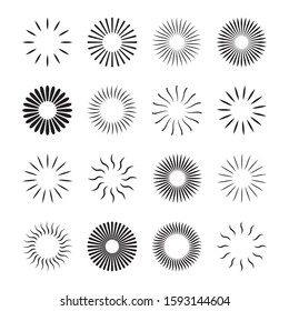 Starburst and sunburst radial effect set with different style for decorative design isolated on white background. vector illustration