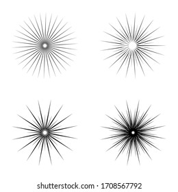 starburst and sunburst radial effect set with different style for decorative design isolated on white background. vector illustration 
