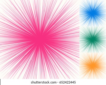Starburst, sunburst, rays of light element. Circular, radial lines pattern as glimmer, glitter, gleam, spotlight effect