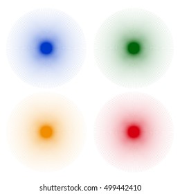Starburst, sunburst shapes with radial, radiating lines. 4 color