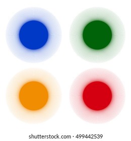 Starburst, sunburst shapes with radial, radiating lines. 4 color