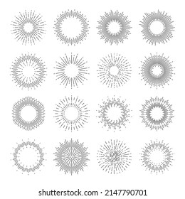 Starburst, sunburst y estrella de la luz de los rayos solares, rector vectorial de la luz radial. Estallidos de sol y ráfagas de sol con luz de haz solar o vigas de sol lineales de ráfagas de luz solar brillantes