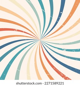 starburst sunburst swirl pattern, retro groovy sunburst background pattern in 70s style textured vintage