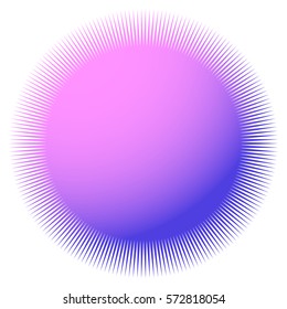 Starburst, sunburst with thin radial lines. Colorful badge-like element