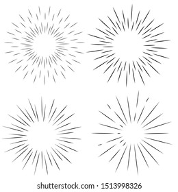 Starburst, sunrays. Set of hand drawn sunbursts on light background. Vintage vector elements.