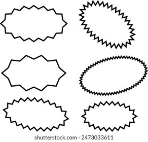 Starburst thin line sticker round border, circle sale badge set. price tag. Vector Illustration.
