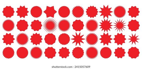 Starburst thin line sticker vector icon, outline star round border, circle sale badge set, price tag. Simple illustration isolated on white background