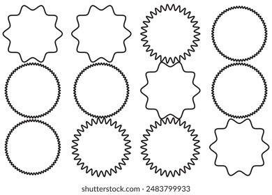 Starburst thin line sticker vector icon, outline star round border, circle sale badge set, price tag. Simple illustration isolated on white background