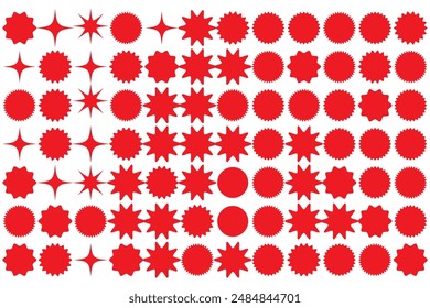  Starburst thin line sticker vector icon, outline star round border, circle sale badge set, price tag. Simple illustration isolated on white background