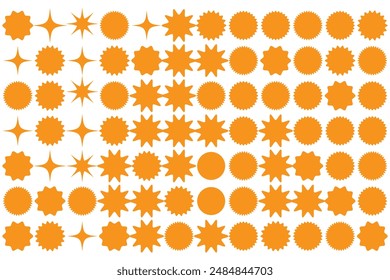  Starburst thin line sticker vector icon, outline star round border, circle sale badge set, price tag. Simple illustration isolated on white background
