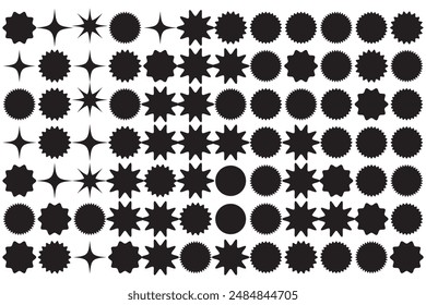  Starburst thin line sticker vector icon, outline star round border, circle sale badge set, price tag. Simple illustration isolated on white background