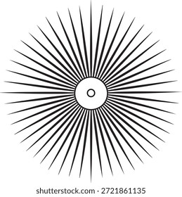 Gráfico de Vector Starburst. Emblema de círculo de línea radiante. Icono de explosión de llamarada solar. Ilustración de forma radiante geométrica.