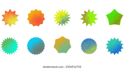starburst vector with paint brush, sunburst badge set. Simple flat style Vintage label. Design element. Colorful stickers. Collection of various types and color icons.	
