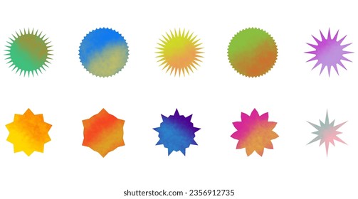 starburst vector with paint brush, sunburst badge set. Simple flat style Vintage label. Design element. Colorful stickers. Collection of various types and color icons.	
