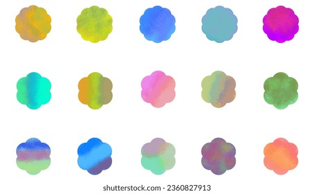 starburst vector with paint brush, sunburst badge. Nine different colors. Simple flat style Vintage label. Design element. Colorful stickers. Collection of various types and color icons.