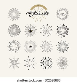 Starbursts vintage style design elements for graphic and web design. Vector light rays elements and icons.     