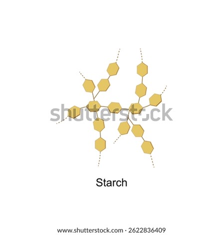 Starch molecule, polysaccharide. Carbohydrates and sugars terminology. Scientific design. Vector illustration.