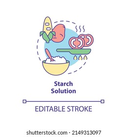 Starch solution concept icon. Cooked starches. Variety of vegan diet abstract idea thin line illustration. Isolated outline drawing. Editable stroke. Arial, Myriad Pro-Bold fonts used