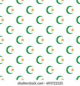 Star,crescent symbol of islam pattern in cartoon style. Seamless pattern vector illustration