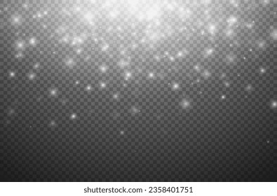 Stardust. Christmas glowing dust background. Light effect of white stars and sparks. Sparkling elements on a transparent background. Vector EPS 10.