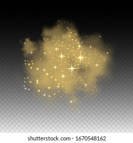 Nube de polvo de estruendo, ciénaga, pulverizador, pulverizador con estrella y partículas de polvo sobre fondo transparente. Ilustración vectorial realista