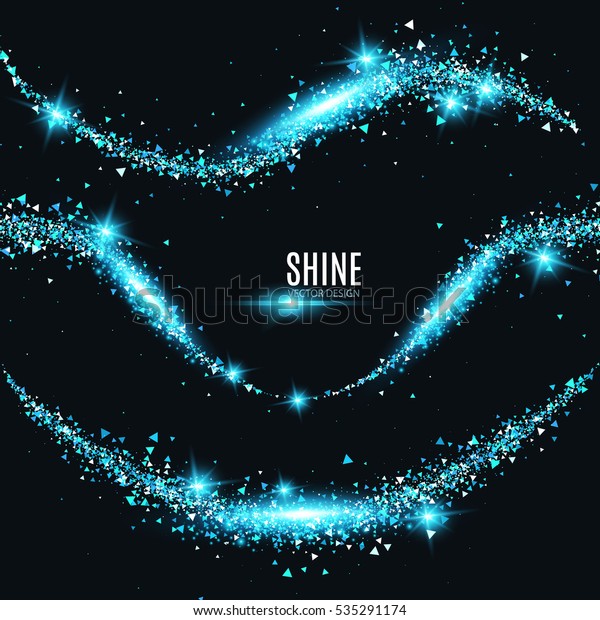 Stardust Collection. Blue Glitter Wave Set.\
Green Sparkles Abstract Background. Magic Fairy Dust. Glamour\
Design. Vector\
illustration