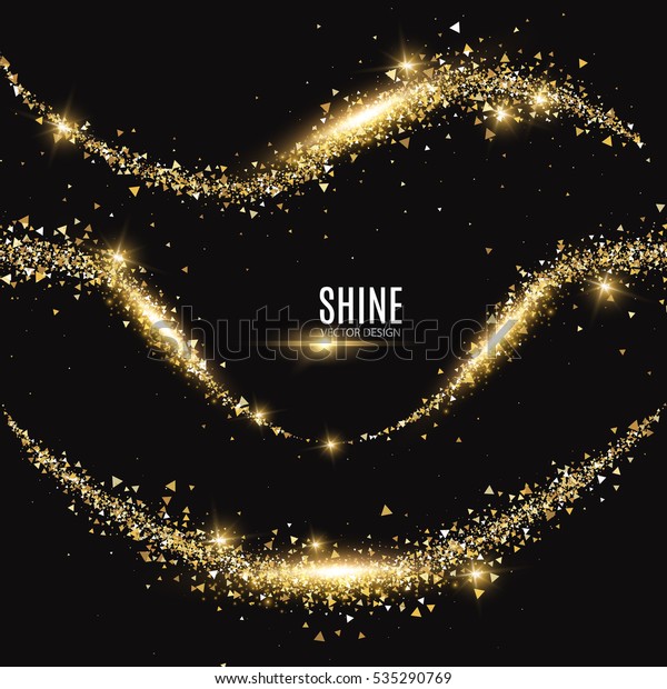 Stardust Collection. Gold Glitter Wave Set.\
Green Sparkles Abstract Background. Magic Fairy Dust. Glamour\
Design. Vector\
illustration