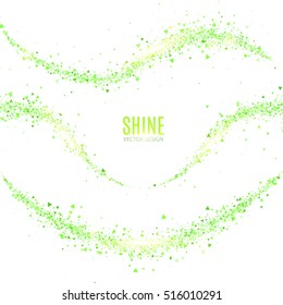 Stardust Collection. Green Glitter Wave Set. Green Sparkles Abstract Background. Magic Fairy Dust. Glamour Design. Vector illustration