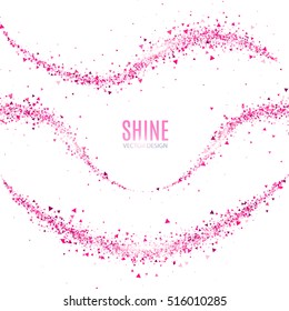 Stardust Collection. Pink Glitter Wave Set. Pink Sparkles Abstract Background. Magic Fairy Dust. Glamour Design. Vector illustration