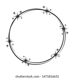 Stardust frame. Shiny star circle frame, starry glitter stamp and round magic twinkle stars trace. Shine stardust swirl, shining glowing halo for party decor. Isolated vector symbol