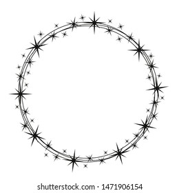 Stardust frame. Shiny star circle frame, starry glitter stamp and round magic twinkle stars trace. Shine stardust swirl, shining glowing halo for party decor. Isolated vector symbol