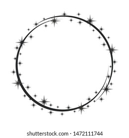 Stardust frame. Shiny star circle frame, starry glitter stamp and round magic twinkle stars trace. Shine stardust swirl, shining glowing halo for party decor. Isolated vector symbol - Shutterstock ID 1472111744