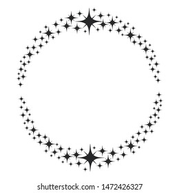 Stardust frame. Shiny star circle frame, starry glitter stamp and round magic twinkle stars trace. Shine stardust swirl, shining glowing halo for party decor. Isolated vector symbol