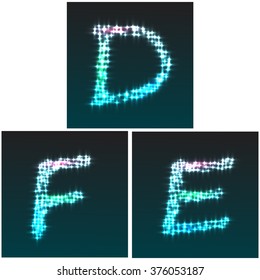 Stardust glow font, letters A, B, C