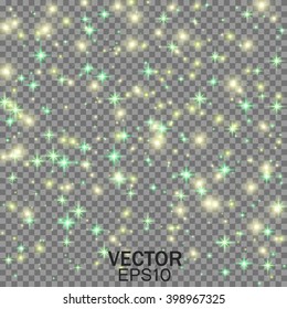 Stardust on a transparent background. Falling Star. Glow light effect. Golden lights. Vector illustration